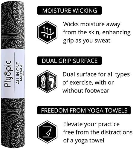 Plyopic All-in-One Yoga Mat | Luksuzni znoj za znoj/ručnik kombinacija | Ekološki prihvatljiva prirodna guma | Idealno za jogu, pilates,