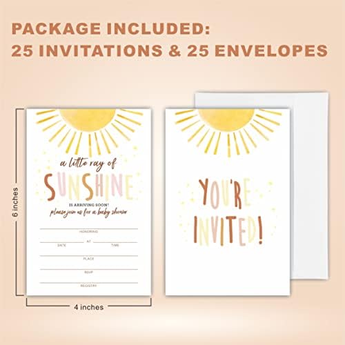 YKYENR Akvarel Sunshine Pozivnica za tuširanje za bebe, igre na rubovima pelena- Set od 25 pozivnice s omotnicama, karte za tombole