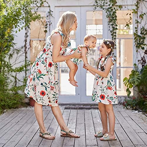 Haljine za mamu i mene, odgovarajući setovi, ljetna ležerna haljina za plažu sa slatkim cvjetnim printom slatkog srca i mašnom s naramenicama