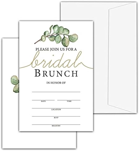 Zelenično Eucalyptus Brunch i mjehuriće povisivanja sa omotnicama za sve prigode, 25 PCS šampanjca Brunch Blank Fill-in Poziv za svadbeni