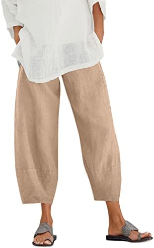 Ženske pamučne hlače sa skraćenim strukom širokog kroja čiste boje i lanene rastezljive hlače poslovna casual odjeća za žene Plus