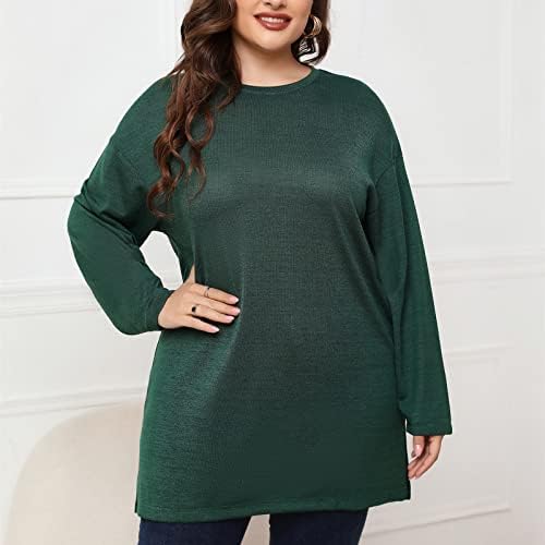 Ženska čvrsta boja velika veličina dugih rukava dugačak gornji dio ležerne seksi modni vratni bluza bluza majice pulover vrh