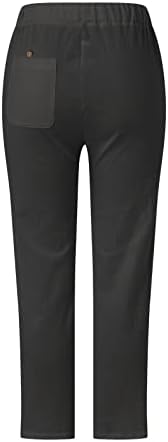Široke hlače za noge za žene za žene ležerne elastične lanene hlače ljetne lagane čvrste boje labave obrezane lanene hlače