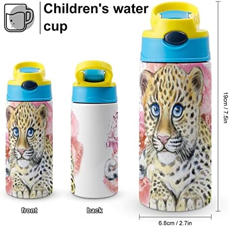 Boca s vodom sa slamom Slatki leopard izoliran od nehrđajućeg čelika vakuum šalica 500 ml za školu