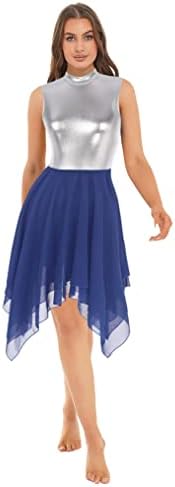Besplatno žene odrasle metalne boje blok hvale plesne haljine liturgijska plesna odjeća asimetrični rub radni brod plesni kostim