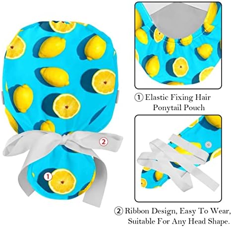 Žuto voćno limunovo plavo 2 PC Podesivi šeširi s gumbima i poklopcima za kravate vrpce za znoj