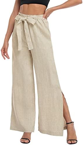 Pamučne lanene hlače za žene ženske pamučne posteljine elastične struke struka labave široke noge čvrste hlače s