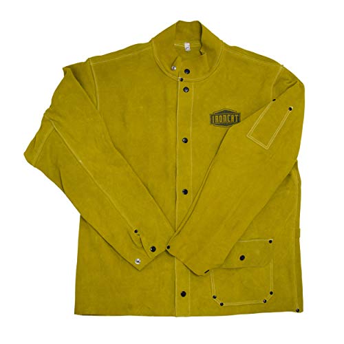 IronCat 7005 toplinski otporna na podijeljenu kožnu kožnu jaknu - velika, kevlarna jakna za zavarivanje navojka u zlatno žutoj boji.