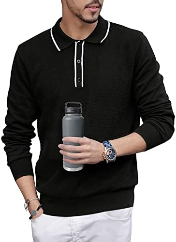 Altairega muške polo majice čisti pamučni pulover dugi rukavi pleteni lagani džemper casual golf atletika aktivna odjeća