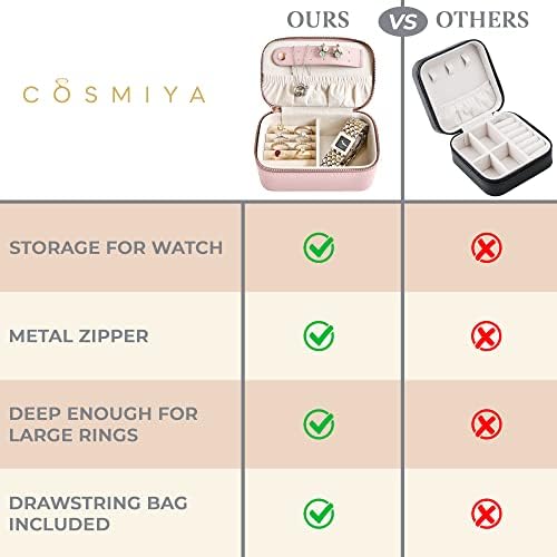 Cosmiya luksuzni nakit za putovanje Slučaj mali - organizator putovanja nakita | Mini kutija nakita | Essentials putovanja na medenom