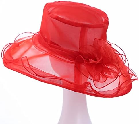 Uangkou Womens Ljetni vjenčani šešir Crkveni šešir za žensku organzu vintage šešir s cvjetnim perjem