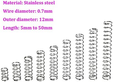 Kompresijske opruge pogodne su za većinu promjera žice i žice 0,7 mm kompresija od nehrđajućeg čelika opruga vanjski promjer 12 mm