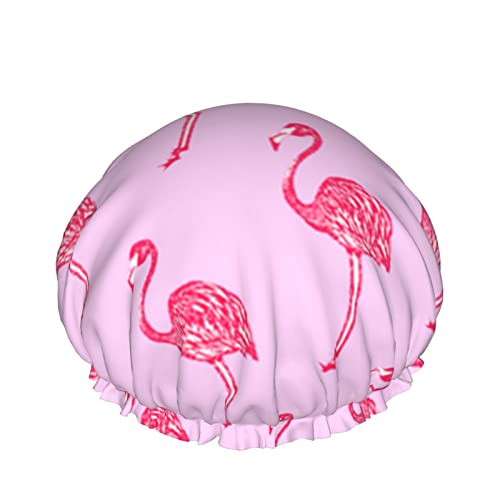 Žene za višekratnu upotrebu rastezljiva kapu za kosu ružičasta flamingo zajedno dvoslojni vodootporni poklopac za tuširanje poklopca