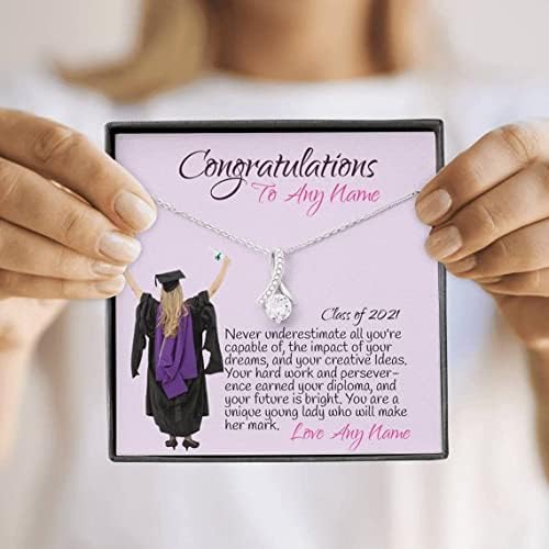Nakit s porukama, ručno izrađena ogrlica - Prilagođena ogrlica za diplomiranje s personaliziranom karticom za poruke za nju ili kćer.