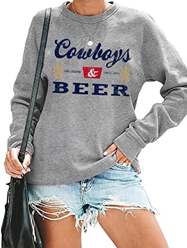 Kauboji i pivska majica Žene Country Music majica Smiješno pijenje pulovera Top casual posada vrat dugi rukavi rodeo majica