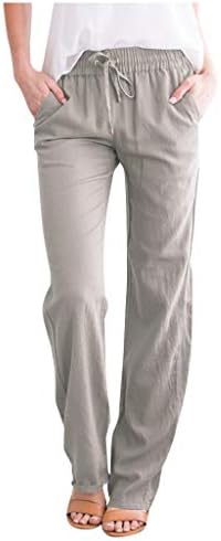 Aniywn Women's Ljetno izvlačenje srednjeg struka široka noga labave pamučne lanene hlače Solid Color Lounge hlače s džepom