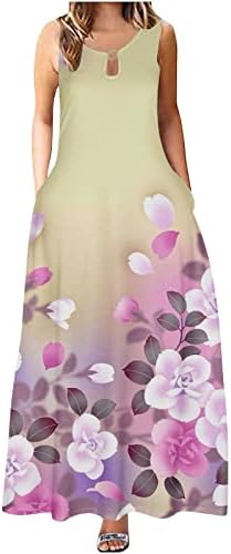 LCZIWO Ženska ljetna haljina za cvjetni print za cvjetni print Hocus bez rukava Maxi haljine za žene Sundresses sa džepovima