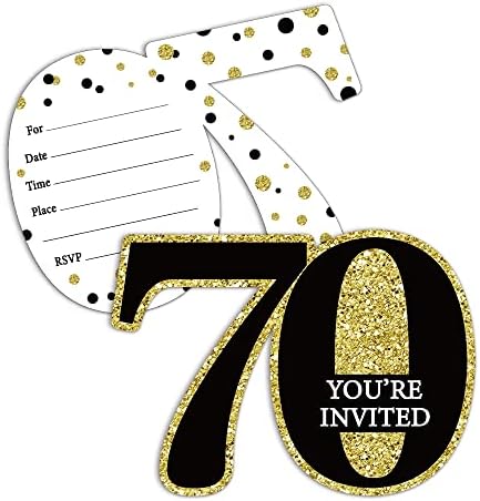Revidparty crno zlato 70. rođendanske pozivnice s omotnicama （Set od 15） Oblikovane pozivnice za popunjavanje 70. rođendanske zabave