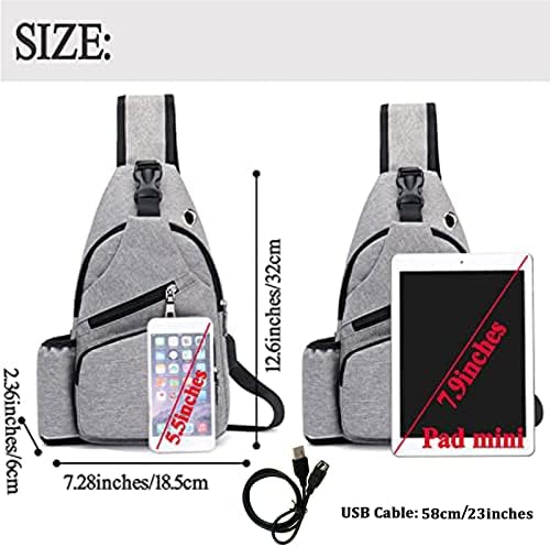 Sling torba - ruksak ruksaka na ramenima crossbody daypack za žene i muškarce s USB lukom za punjenje