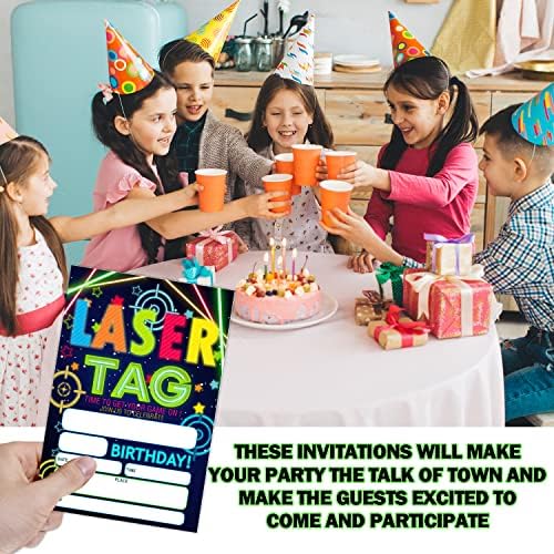 HAIPINO LASER Oznake Pozivnice za rođendan, Neon Glow Party Pozivnice za dječake Djevojke djece, laserske pozivnice za zabavu, Laserske